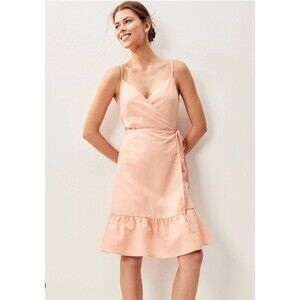 Gap Cami Ruffle Wrap Dress XL Linen/Cotton Cottage Coastal Feminine Peachy Pink